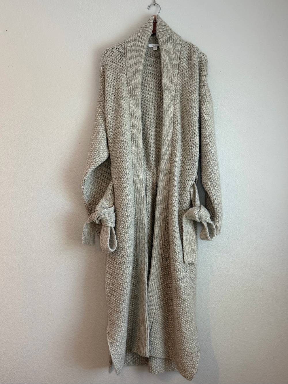 LUNYA Chunky Wool Knit Robe Cardigan M Belted Long Coatigan Soothing Grey - Picture 2 of 10